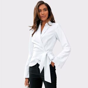 Lascana - Women's Lapel Wrap Blouse Shirt - LASCANA - White  White